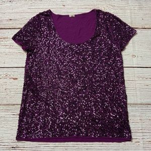 J. Crew Purple Sequin Top Sz M